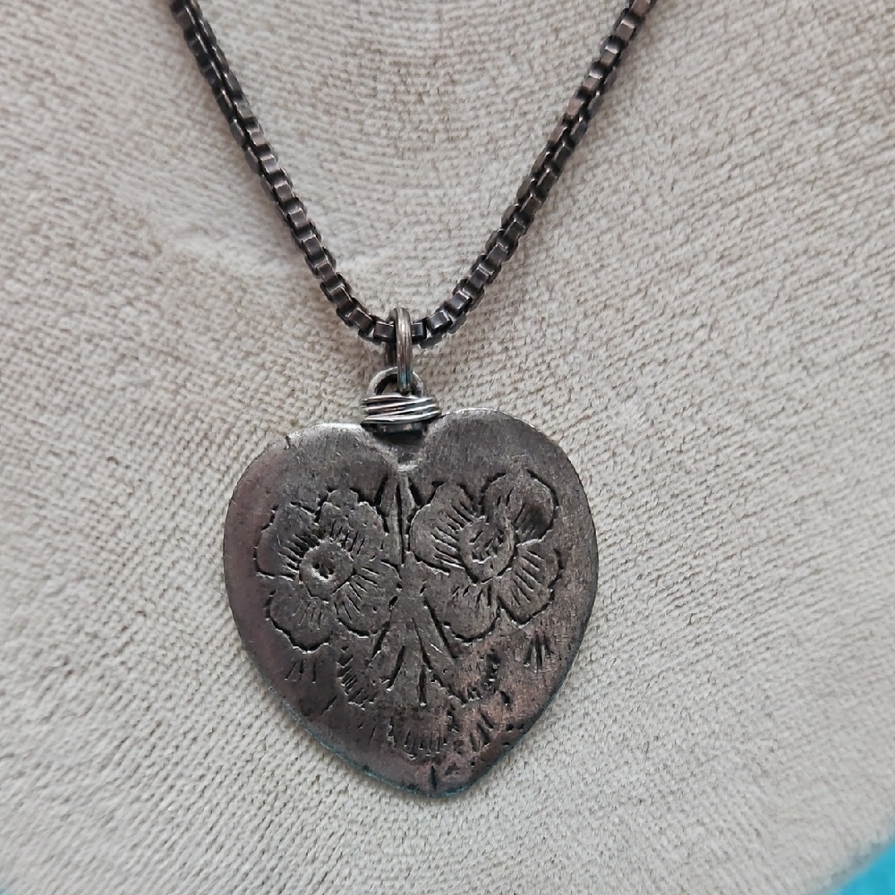 Silver Heart Pendant And Necklace